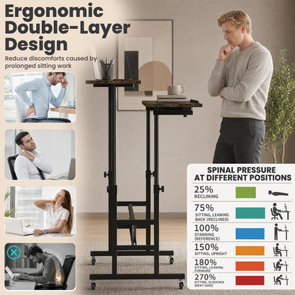 GOFLAME Small Height Adjustable Standing Desk with Wheels