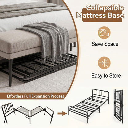 Goflame Foldable Metal Twin Bed Frame with Headboard and Footboard