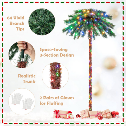 Goflame 6 FT Pre-Lit Artificial Christmas Tree, Lighted Xmas Palm Tree W/ 210 Multi-Color LED Lights - GoflameUS