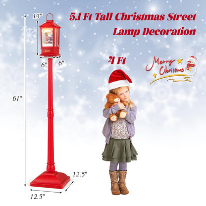 Goflame 61 Inch Christmas Street Lamp, Festive Musical Lamp Post w/Detachable Snow Globe Lantern