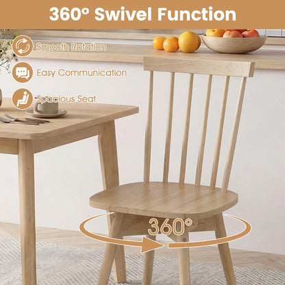 Goflame Windsor Mid Century Rubber Wood Kitchen Chairs with Swivel Seat & Spindle Back (2/4)