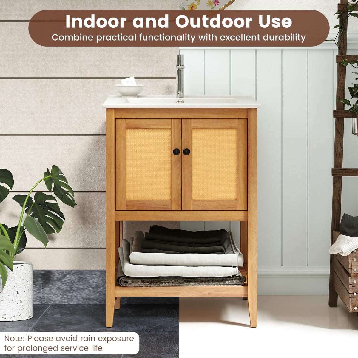 Goflame Bathroom Vanity with Sink Solid Acacia Wood Modern Vanity Sink Cabinet