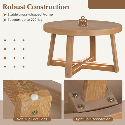 Goflame 30" Wood Center Table with Thickened Tabletop & Cross-Shaped Pine Wood Frame