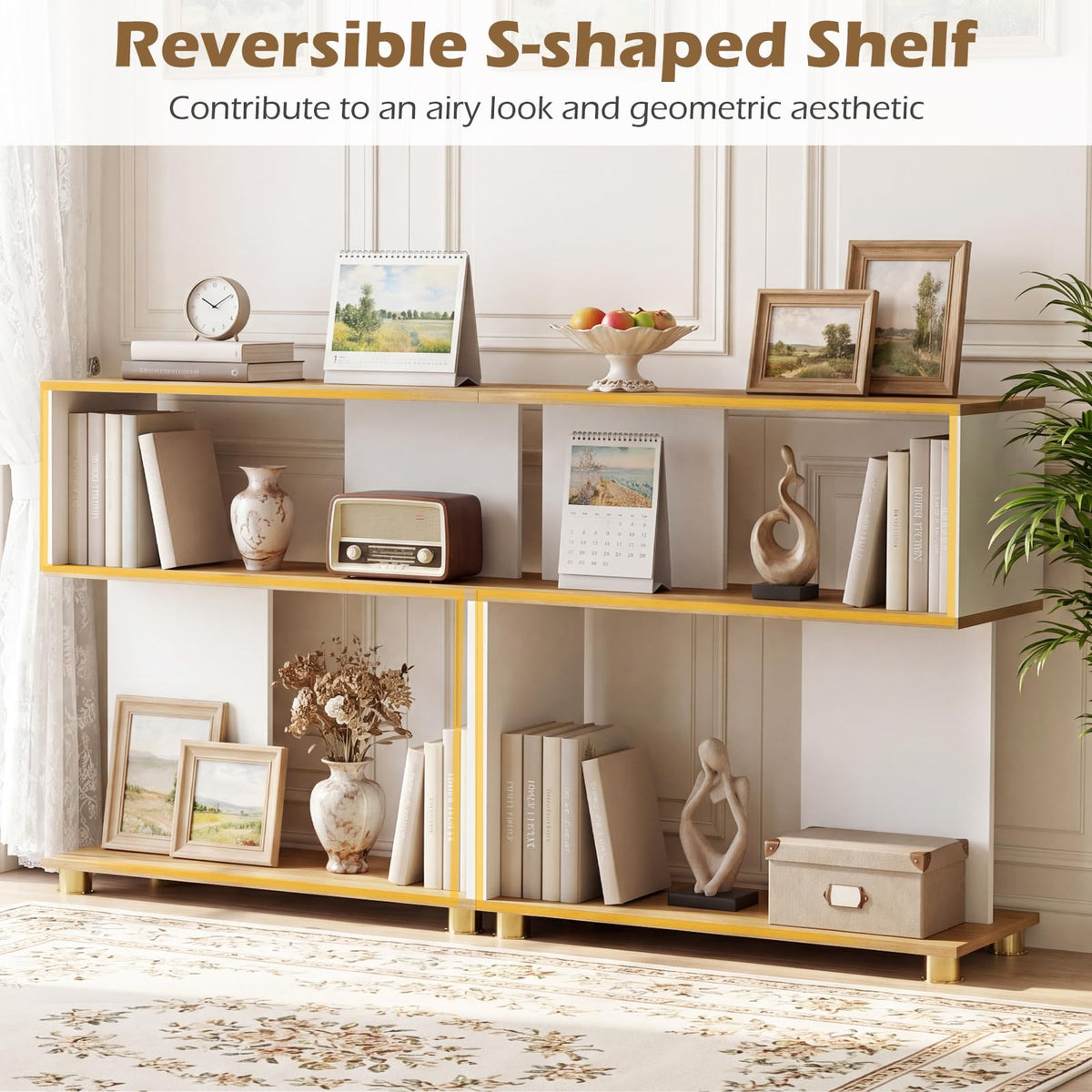 Goflame 3-Tier Geometric S Shaped Bookcase with Open Storage Shelves (1/2)
