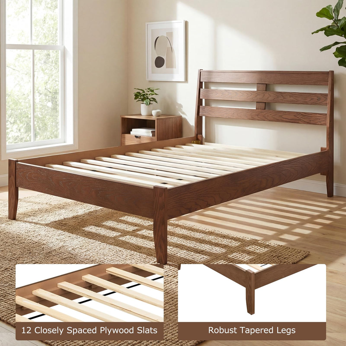 Goflame Twin Size Bed Frame with Slat Headboard
