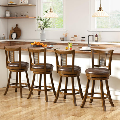 Goflame 25" Bar Stools Set Swivel Counter Height Bar Chairs with PE Rattan Back