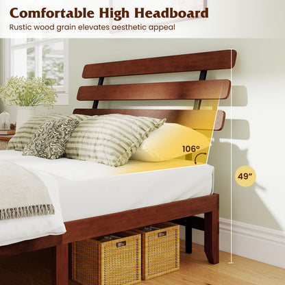 Goflame Queen/Full/Twin Size Platform Bed with Retro Headboard Mid Century Modern Bed Frame with Wood Slat Support