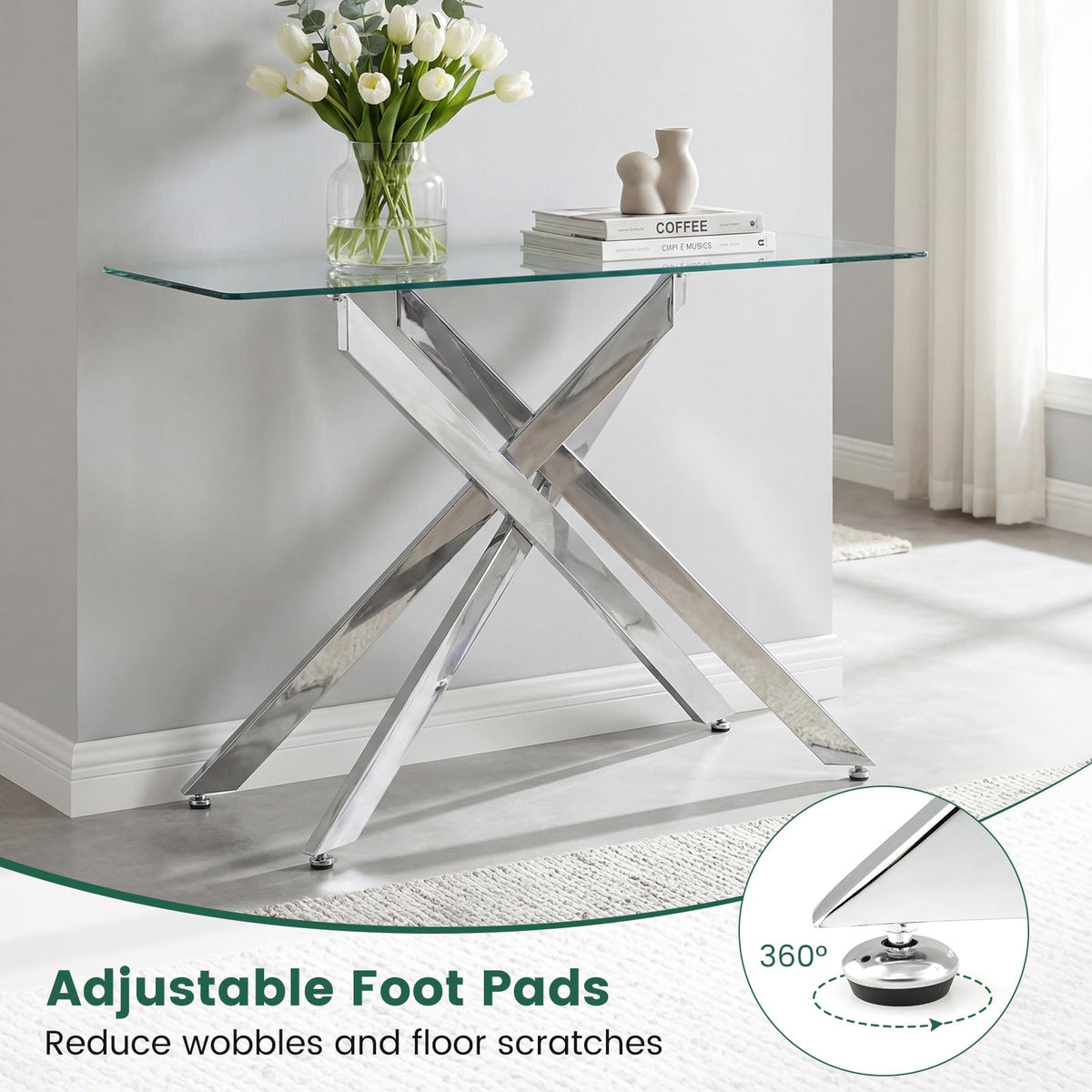 Goflame Glass Console Table 45" Modern Entryway Table
