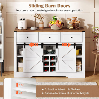 Goflame Wine Bar Cabinet with LED Lights 52" Buffet Sideboard w/Sliding Barn Door 3 Drawer