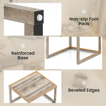 Goflame Nesting Coffee Tables Set of 2 with Storage Shelf Rubber Wood