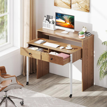 Goflame Small Computer Desk with Hutch & Drawers