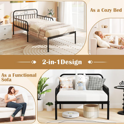 Goflame Metal Twin Bed Frame, Convertible Sofa Bed with Headboard & Armrests, Pull-Out Sleeper Chair Bed