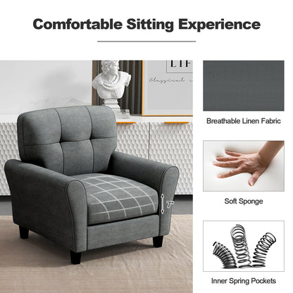 Goflame Modern Mid-Century Accent Chair - Linen Living Room Chair with Tufted Back, Grey