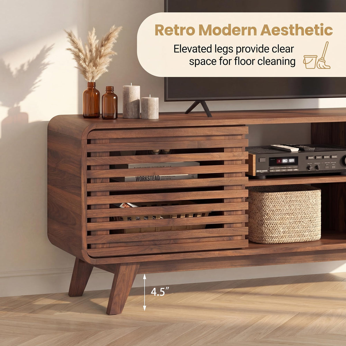 Goflame 58" Mid Century Modern TV Stand for 65 inch TV with Grille Doors