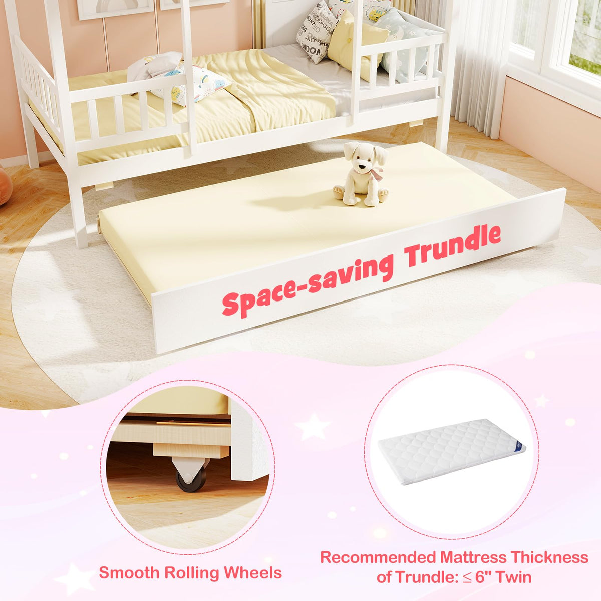 Goflame Twin House Bed with Trundle Bed Twin