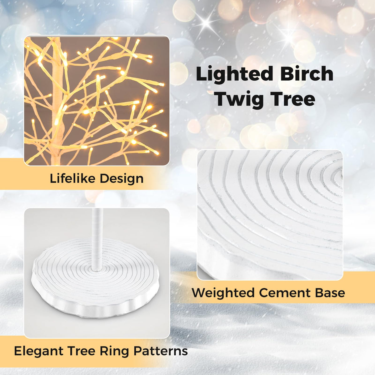Goflame LED Birch Tree, 5/6/7 FT Pre-lit Twig Tree with Warm White Light LED Lights, Weighted Base