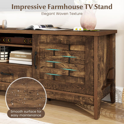 Goflame Farmhouse TV Stand for 65 Inch TVs 59" Wood Entertainment Center with 2 Woven Accent Doors