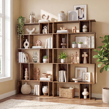 Goflame Geometric Bookshelf 5-Tier Bookcase with Open Shelves and Closed-back Cubes