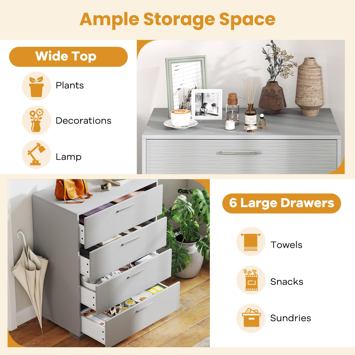 Goflame Storage Cabinet with 4 Drawers, Metal Legs & Handles, Anti-Toppling Devices, Tall Cabinet