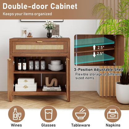 Goflame Sideboard Buffet Cabinet Rustic Rattan Storage Cabinet w/ 2 Doors