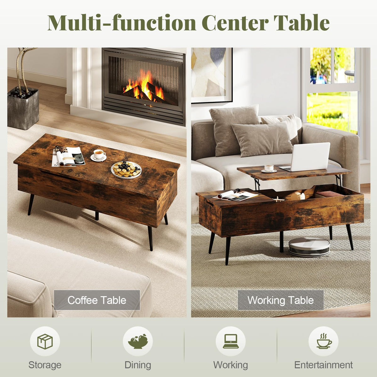 Goflame Lift Top Coffee Table for Living Room