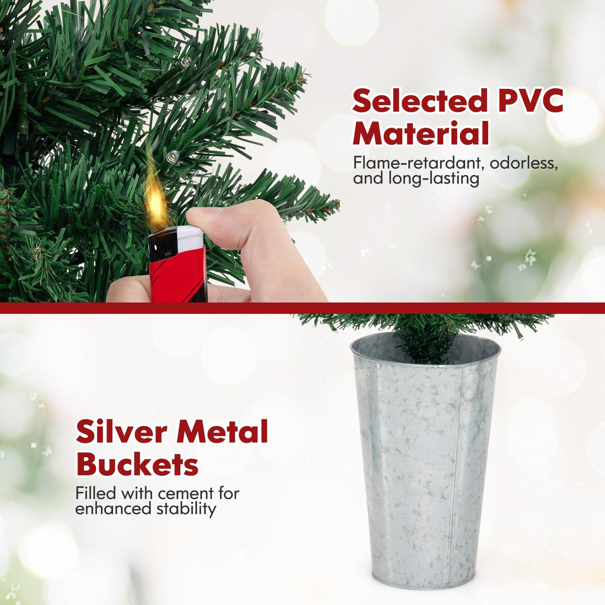 Goflame 3' 4' 5' Pre-Lit Artificial Christmas Tree Set of 3, Slim Pencil Potted Xmas Tree with 423 Branch Tips, 230 Warm White LED Lights