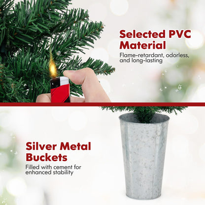 Goflame 3' 4' 5' Pre-Lit Artificial Christmas Tree Set of 3, Slim Pencil Potted Xmas Tree with 423 Branch Tips, 230 Warm White LED Lights