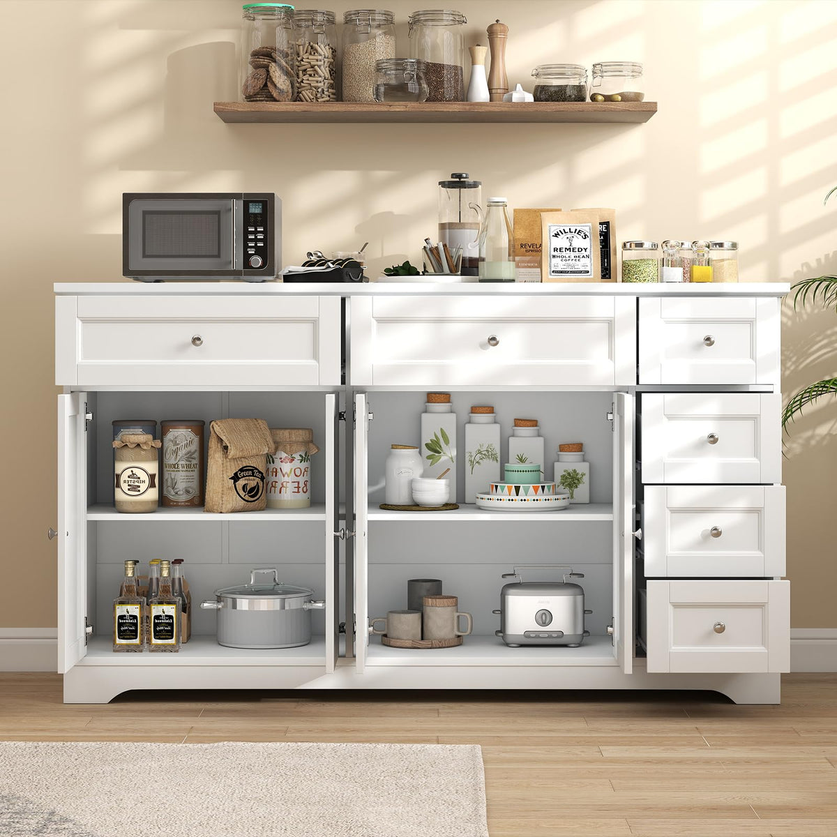 Goflame Large Buffet Cabinet with Storage, 59” Kitchen Cabinet