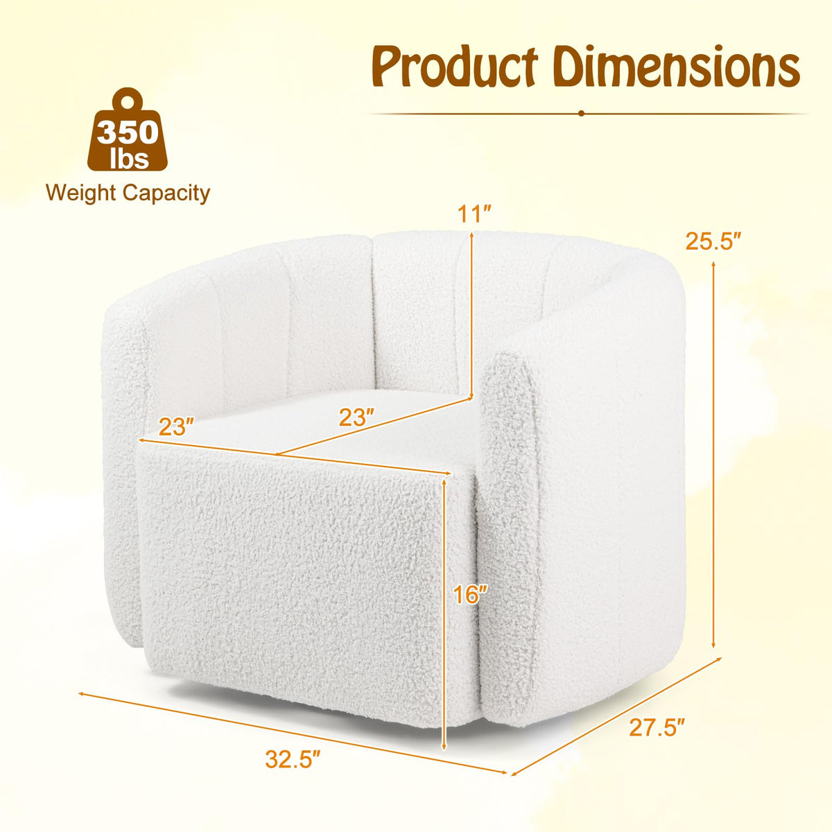 Goflame 360° Swivel Accent Chair - Sherpa Upholstered Boucle Barrel Club Chair with Padded Armrests