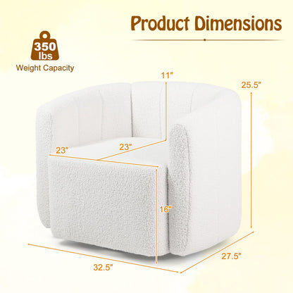 Goflame 360° Swivel Accent Chair - Sherpa Upholstered Boucle Barrel Club Chair with Padded Armrests