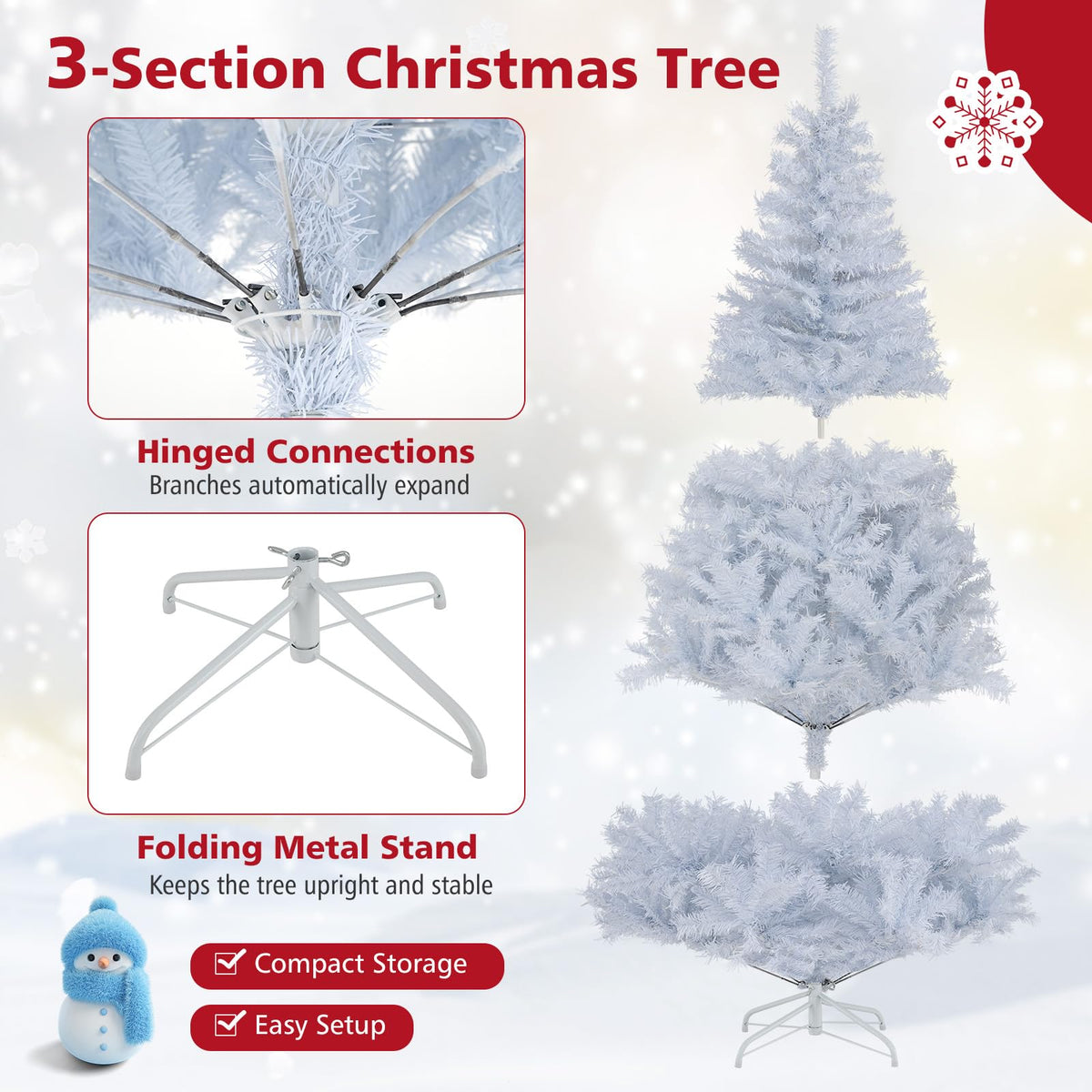 Goflame White Pre-Lit Artificial Christmas Tree with Warm White & 3-Color LED Lights