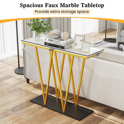 Goflame Gold Entryway Table 40 Inch Modern Console Table with Faux Marble Table and Metal Frame