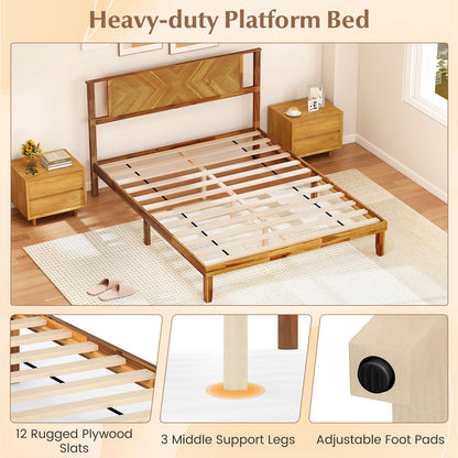 Goflame Queen/Full/Twin Size Acacia Wood Platform Bed Frame Mid-Century Modern Bed Frame with Headboard