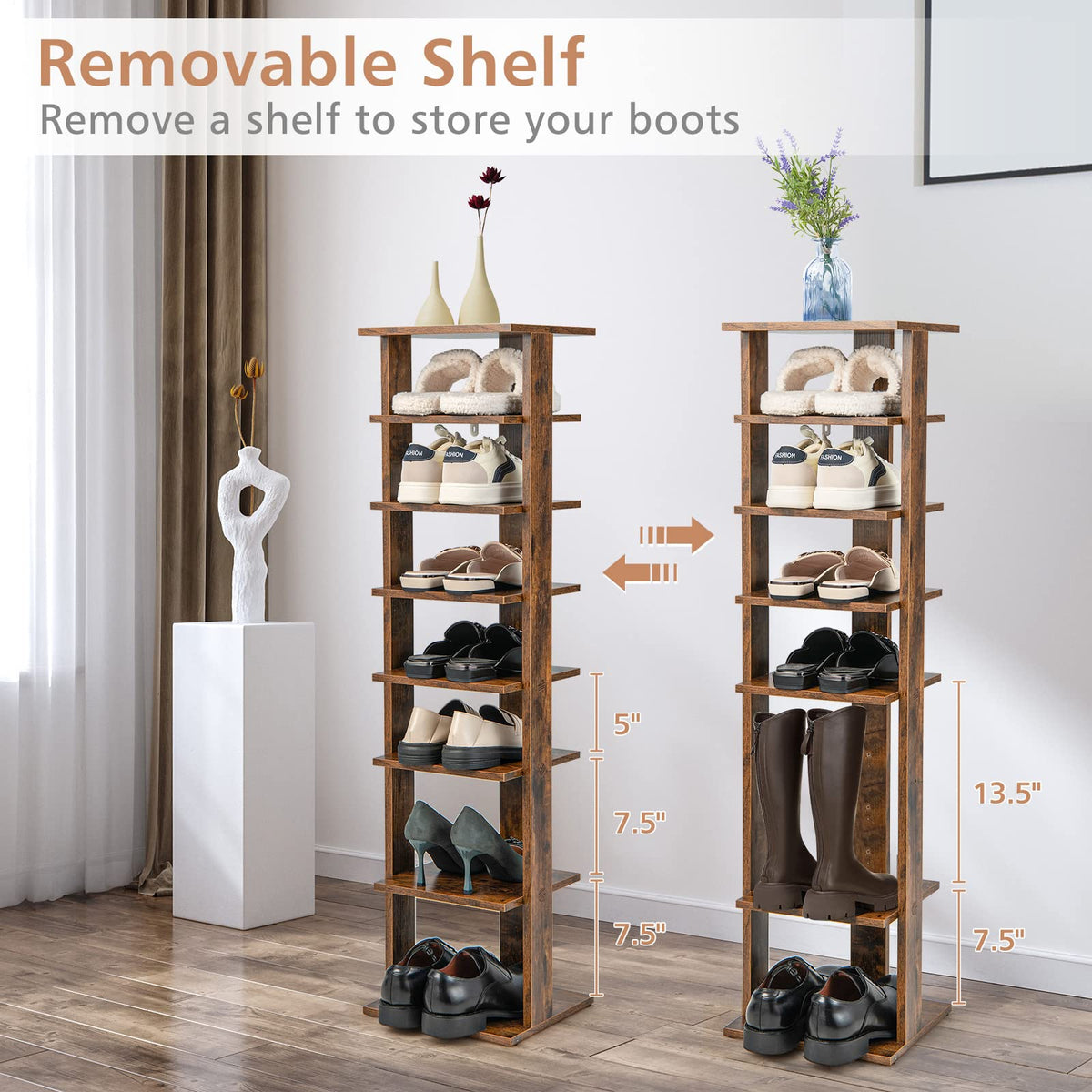 Goflame 8-Tier Vertical Shoe Rack, Corner Shoe Storage Organizer for 7 Pairs, Freestanding Narrow Shoe Rack
