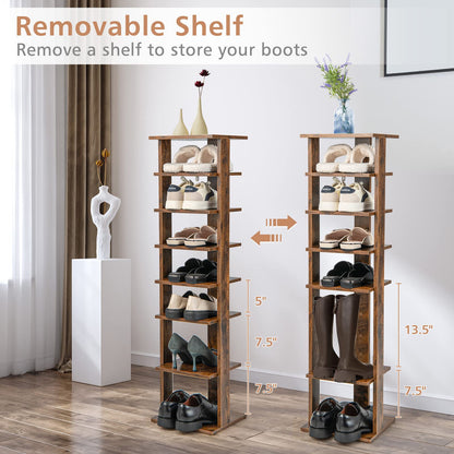 Goflame 8-Tier Vertical Shoe Rack, Corner Shoe Storage Organizer for 7 Pairs, Freestanding Narrow Shoe Rack