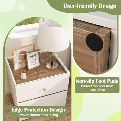 Goflame Modern Nightstand with 2 Storage Drawers, Wooden Night Stand with Raised Edge