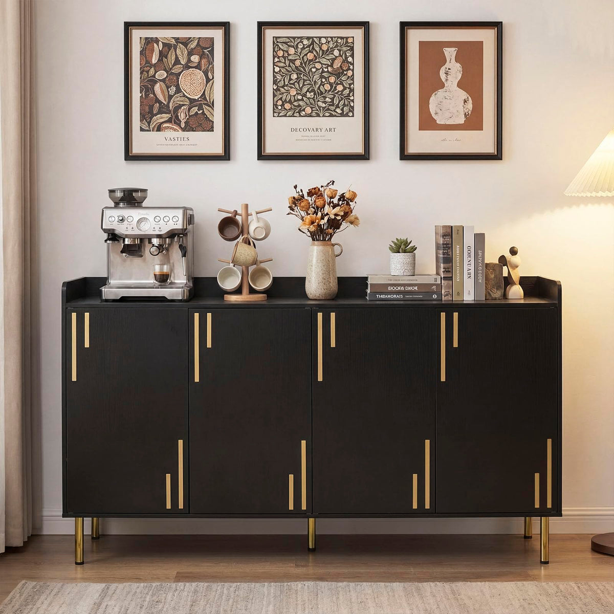 Goflame 55" Modern Buffet Cabinet with 4 Doors