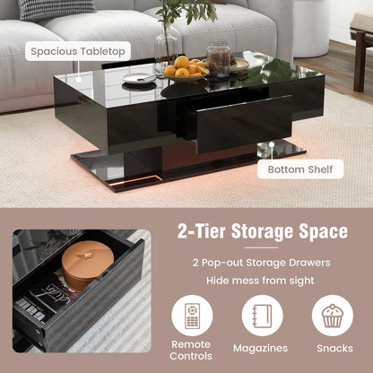 Goflame Modern LED Coffee Table - 2-Tier Center Table