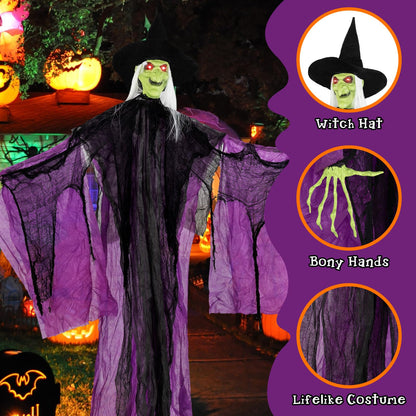 Goflame 7.2 FT Halloween Animatronic Witch, Animated Standing Poseable Figure with Light up Eyes