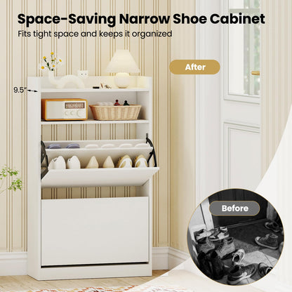 Goflame Shoe Cabinet with 2 Flip Drawers Freestanding Narrow Shoe Organizer Cabinet