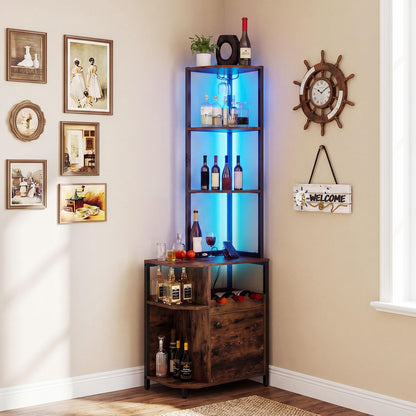 Goflame Corner Bar Cabinet w/Power Outlets