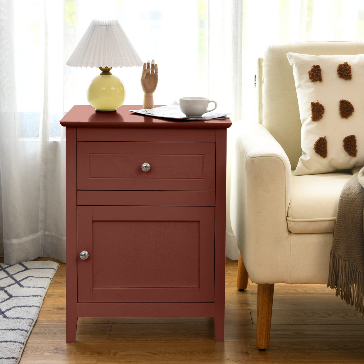 Wooden End Table W/Shelf - Goflame