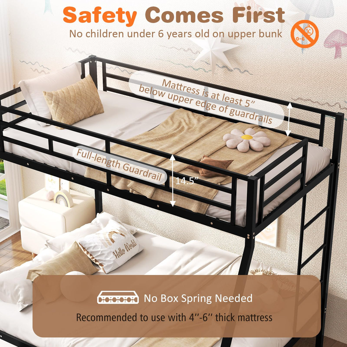 Goflame Metal Bunk Beds Twin Over Full Size