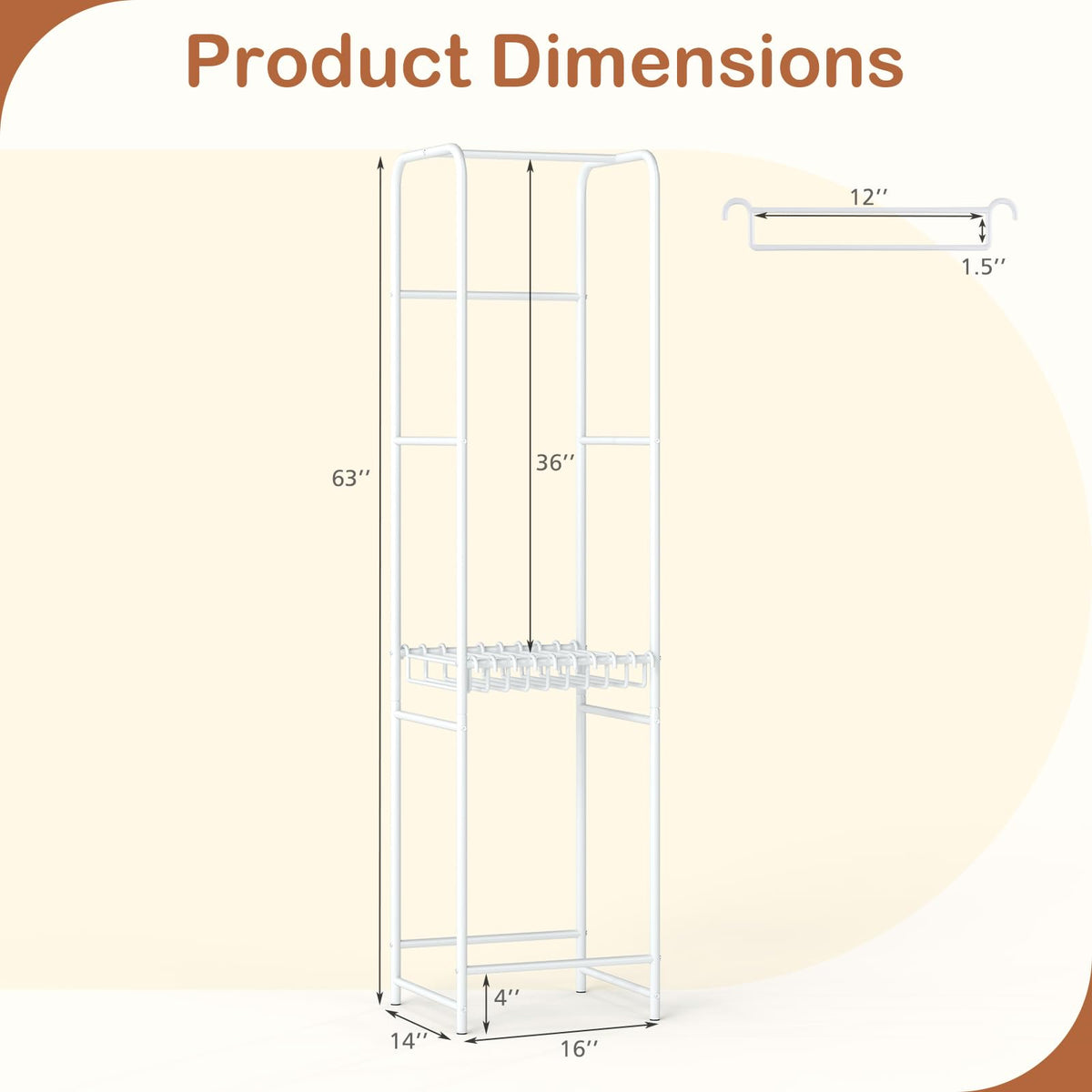Goflame Heavy-Duty White Garment Rack with 6 Hanging Rods & 10 Pants Hangers