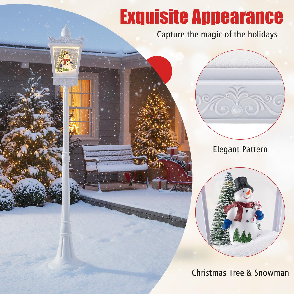 Goflame 8 ft White Musical Christmas Streetlight | Lighted Holiday Decoration for Home Yard Porch