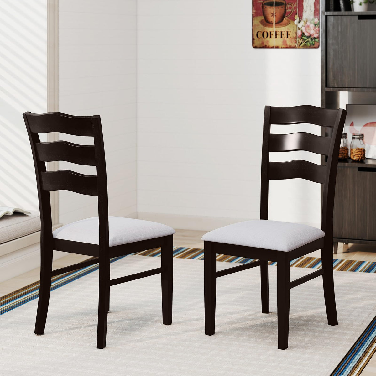Goflame Wooden Dining Chairs Set of 2/4 with Rubber Wood Legs Fabric Padded Seat Wavy Ladder Back