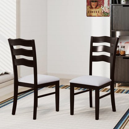Goflame Wooden Dining Chairs Set of 2/4 with Rubber Wood Legs Fabric Padded Seat Wavy Ladder Back
