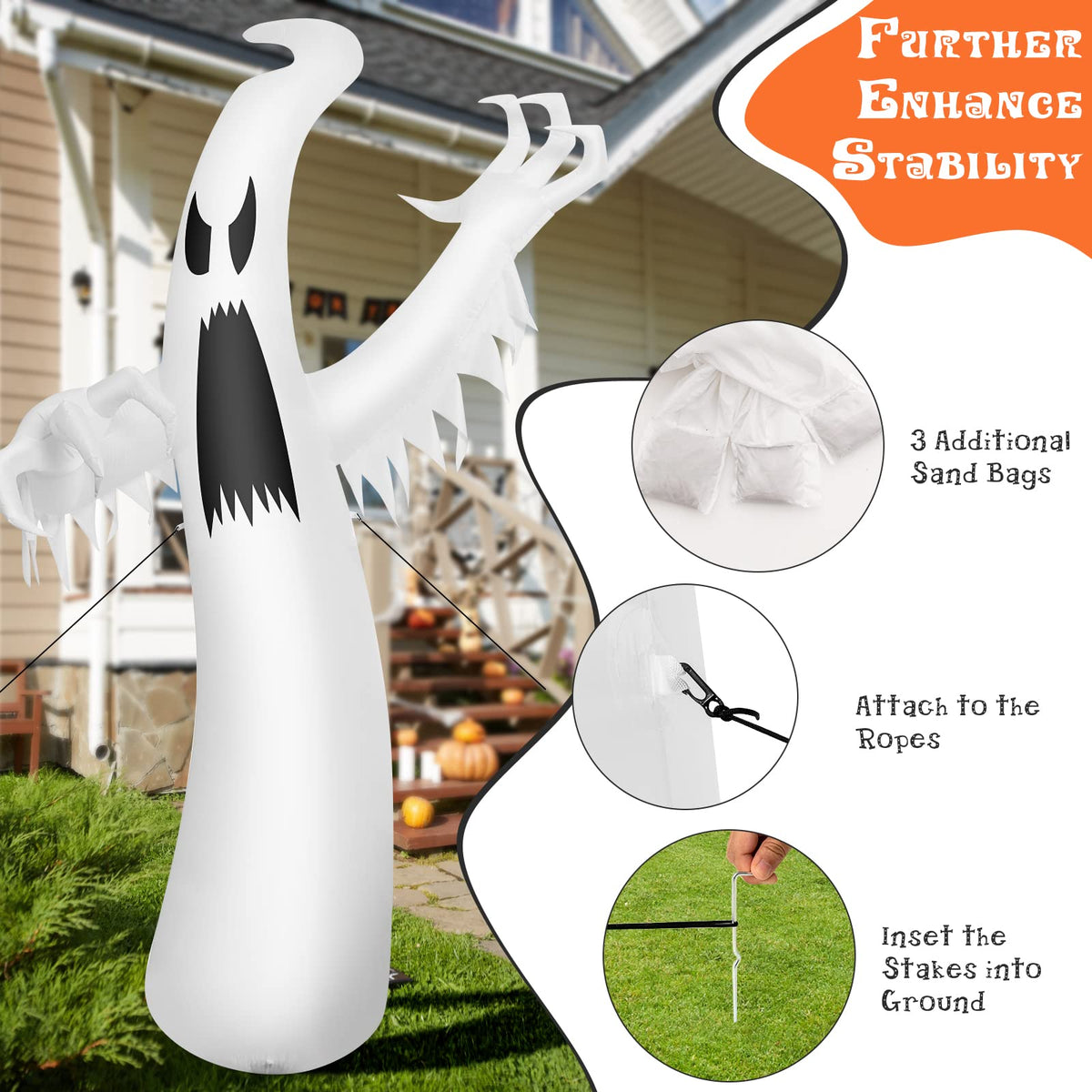 12ft Halloween Inflatable Ghost, Quick Blow up Halloween Decoration, Giant Inflatable Specter w/ Bright LED Lights