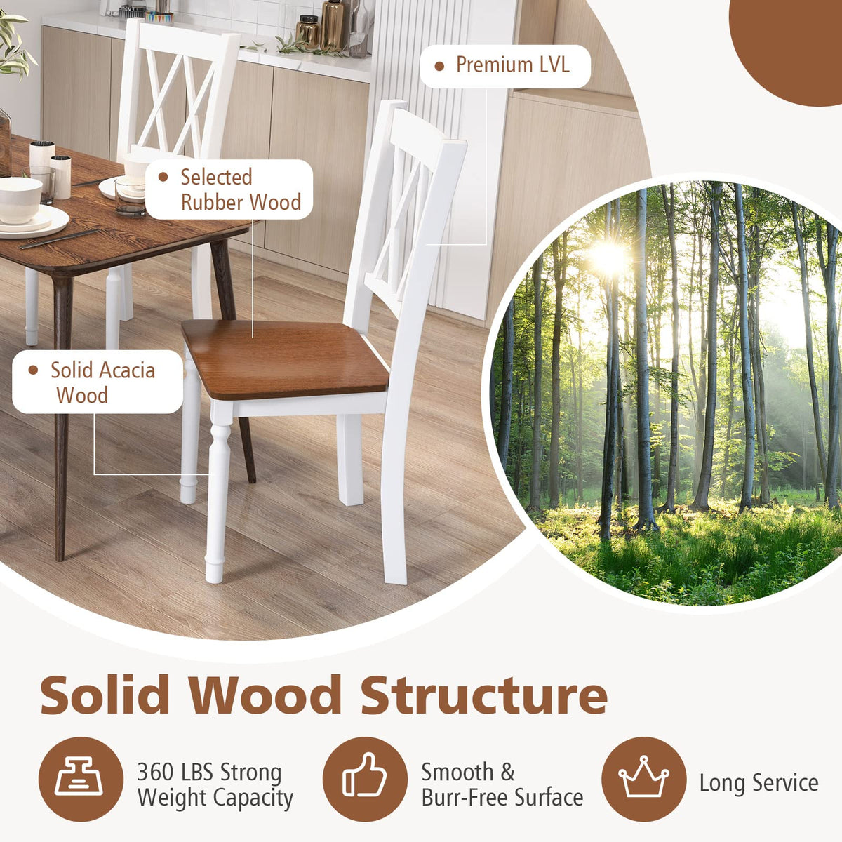Goflame Dining Room Chairs Set of 4 White - Wooden Farmhouse Kitchen Chairs with Rubber Wood Seat