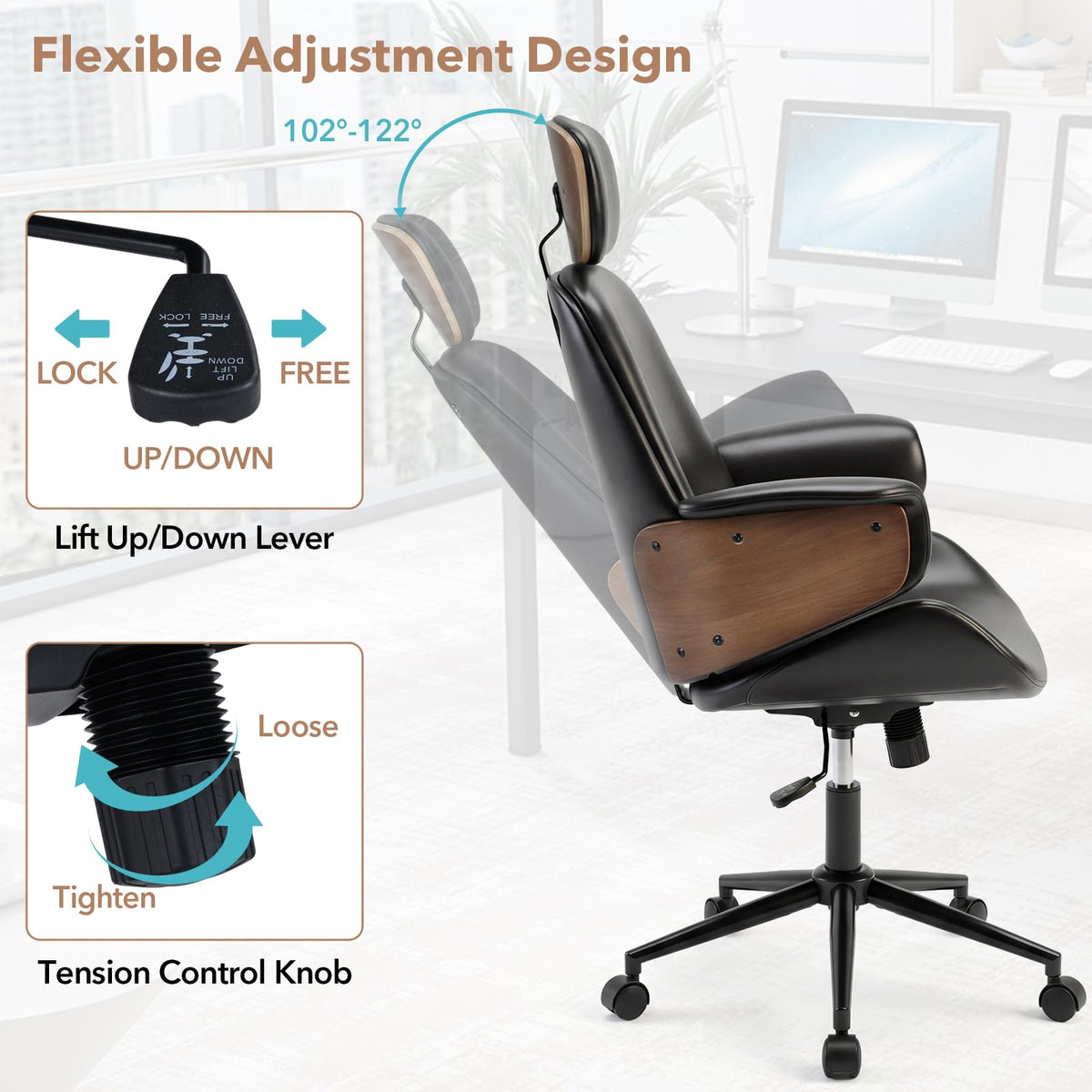 Goflame Ergonomic High Back Faux Leather Executive Chair with Headrest